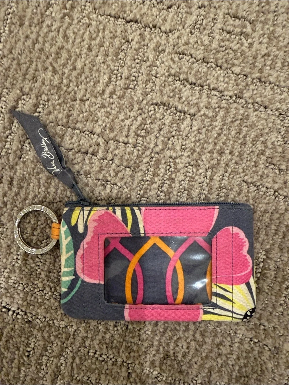 Vera Bradley Floral ID Card Holder with Keyring in Pink, Yellow and Green